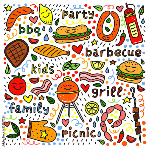 Poster with barbecue icons and lettering.