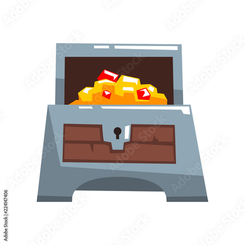 Vintage wooden chest with treasures vector Illustration on a white background