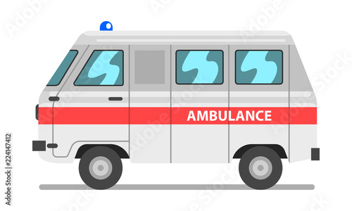 White and red ambulance car, emergency medical van vector Illustration on a white background