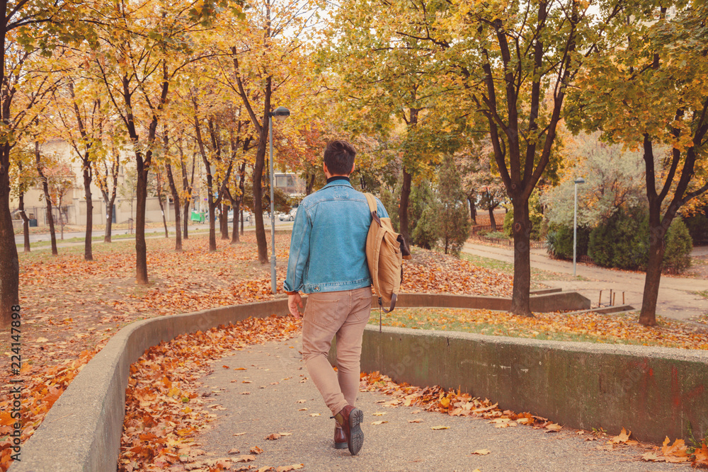 Attractive man posing in autumn park. Attractive man posing in autumn park.