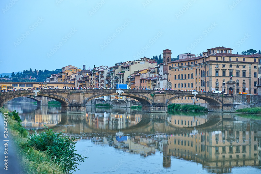 St Trinity Bridge in Florence in Italy at dawn, with famous 