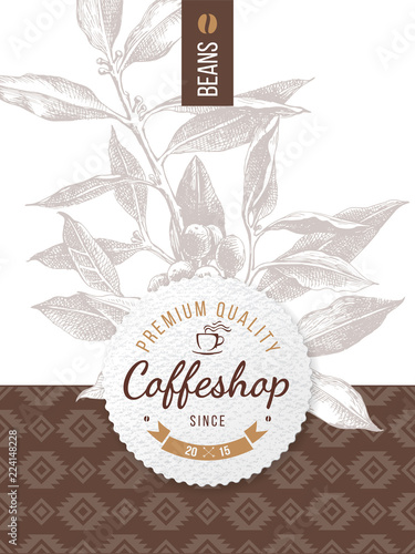 Coffee design with coffeshop round emblem