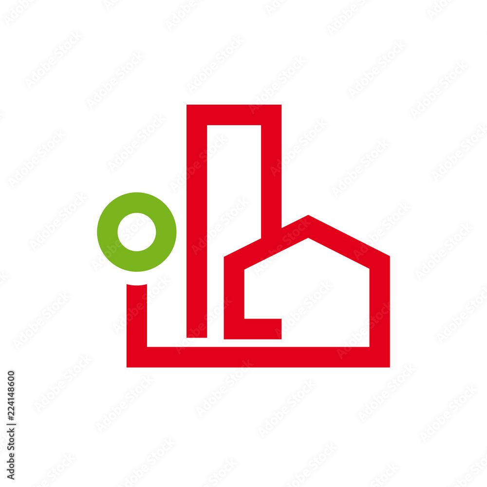 Vector simple logo house, skyscraper and tree in linear style Vector simple logo house, skyscraper and tree in linear style