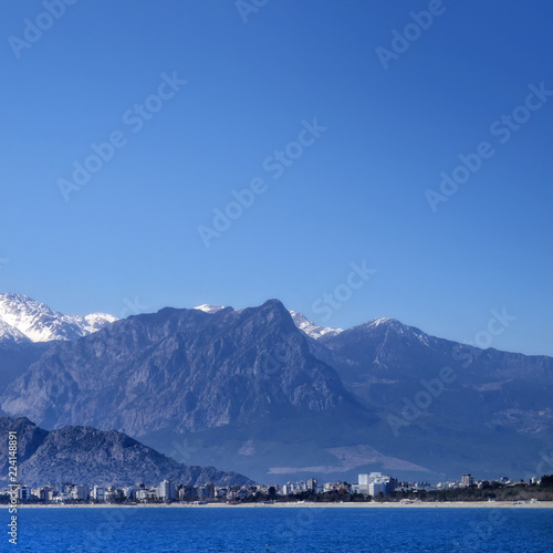 mountains over clear blue sky