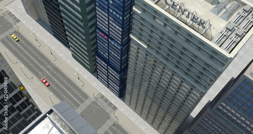 Aerial 3D City Render With Skyscrapers