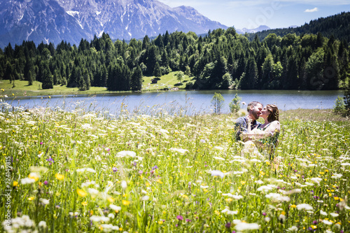 happy lovers on Holiday in the alps mountains