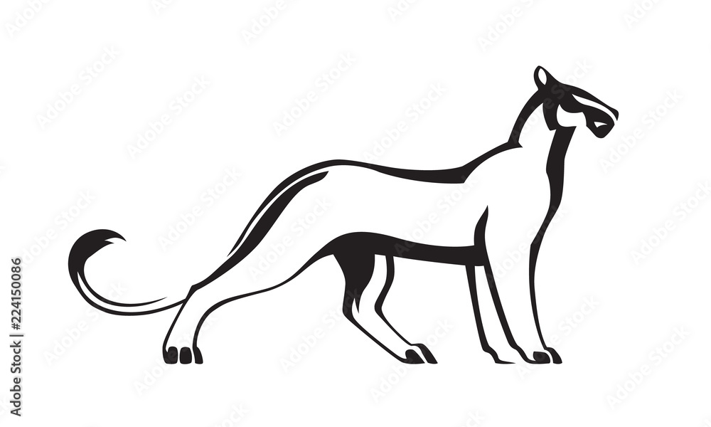 Black stylized silhouette of panther. Vector wildcat illustration. Animal isolated on white background as logo or mascot