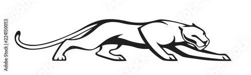 Black stylized silhouette of panther. Vector wildcat  illustration. Isolated on white background as logo or mascot