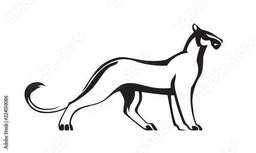 Black stylized silhouette of panther. Vector wildcat illustration. Animal isolated on white background as logo or mascot
