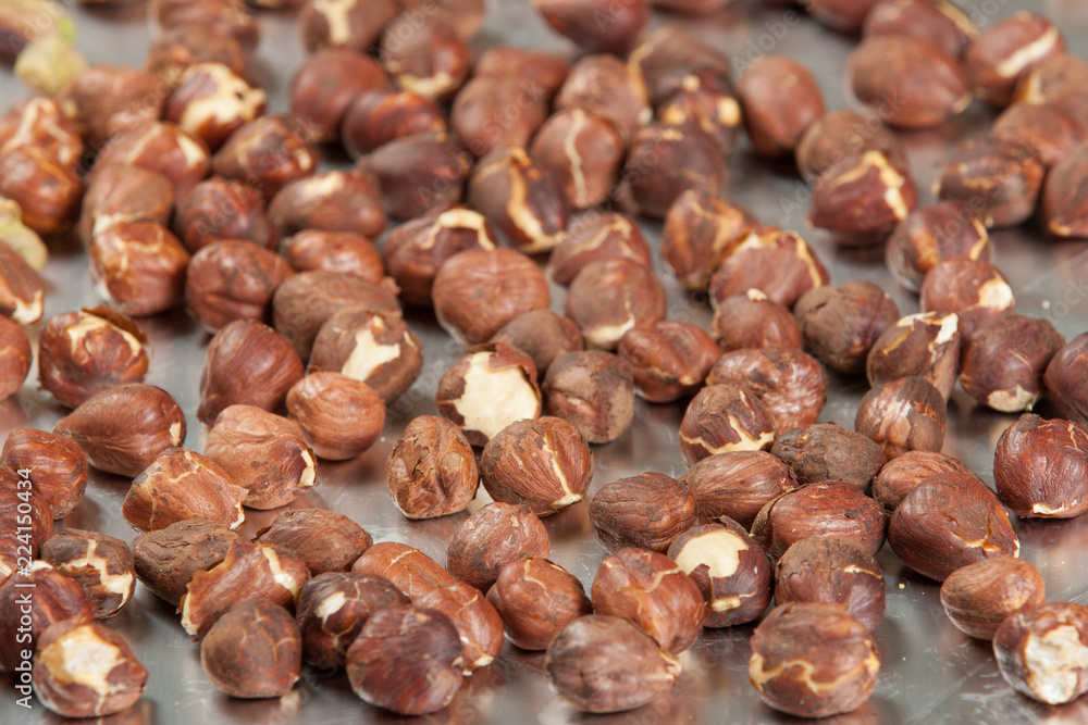 Baked Hazelnut Nuts On Baking Tray. Baked Hazelnut Nuts On Baking Tray.