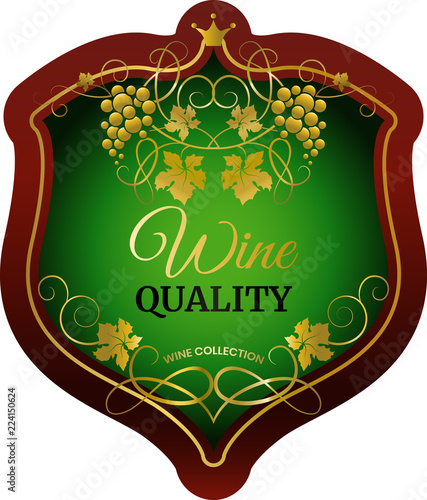 Wine elegant label. Wine sticker on the bottle. Design of the wine logo. Vector illustration.