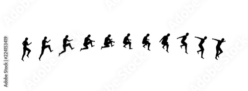 Man running and jumping sequence vector illustration frames collection. Sport animation shapes photo