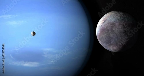 Satellites Proteus and Triton orbiting around Neptune planet
