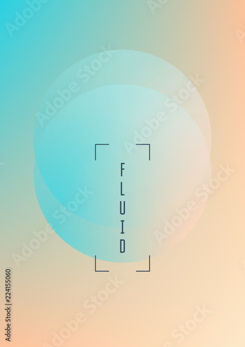 Fluid poster with round shapes. Gradient circles on holographic background. Modern hipster template for placards, covers, banners, flyers, presentations, annual. Minimal fluid poster in neon colors.