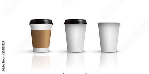 Coffee or tea cups mock up. Vector different coffee or tea cups isolated on white background.