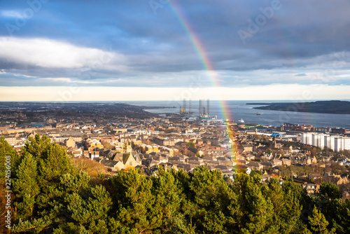 Rainbow over Dundee City Centre during a Rainfall at Sunset