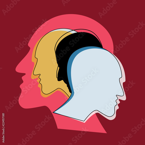 Schizophrenia concept, symbol of depresion, dementia. Vector ilustration.