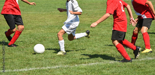 Young soccer players in action