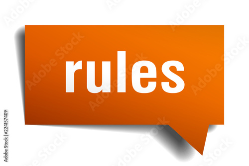 rules orange 3d speech bubble