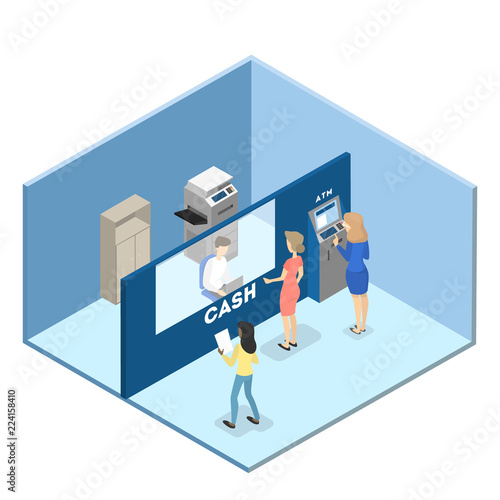 Client in the bank standing at the counter