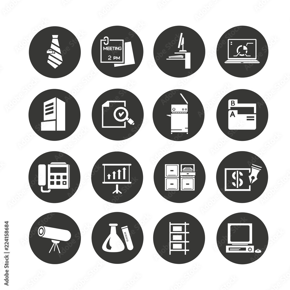 office icons set in circle button style office icons set in circle button style