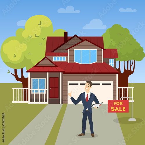 Real estate agent concept. House sale offering.