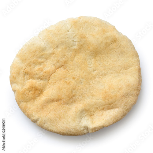 Plain pita bread isolated on white from above.