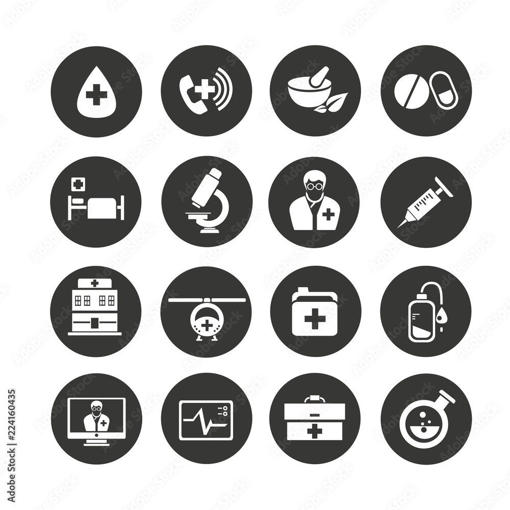 medical icons set in circle button style medical icons set in circle button style