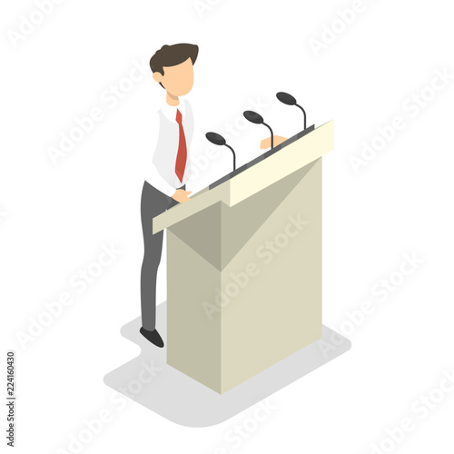 Man in suit make a speech from tribune