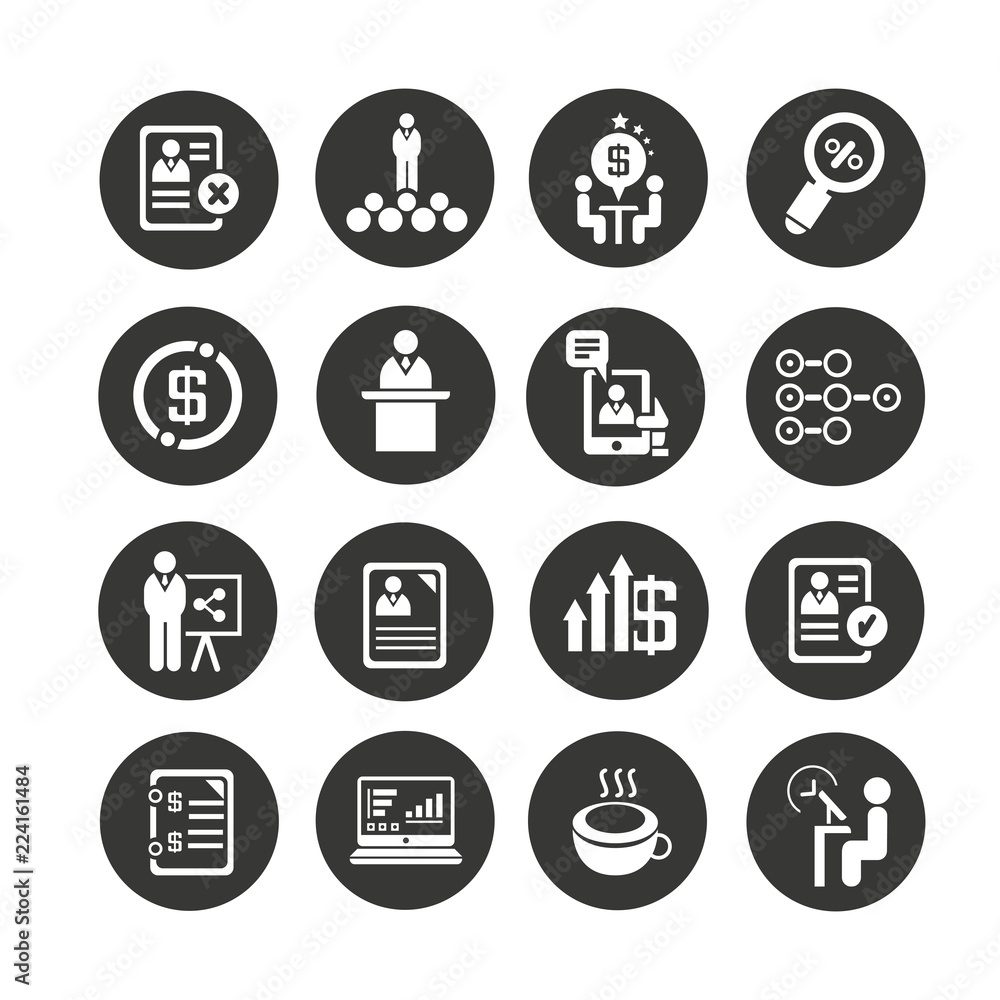 business management icons set in circle button style business management icons set in circle button style