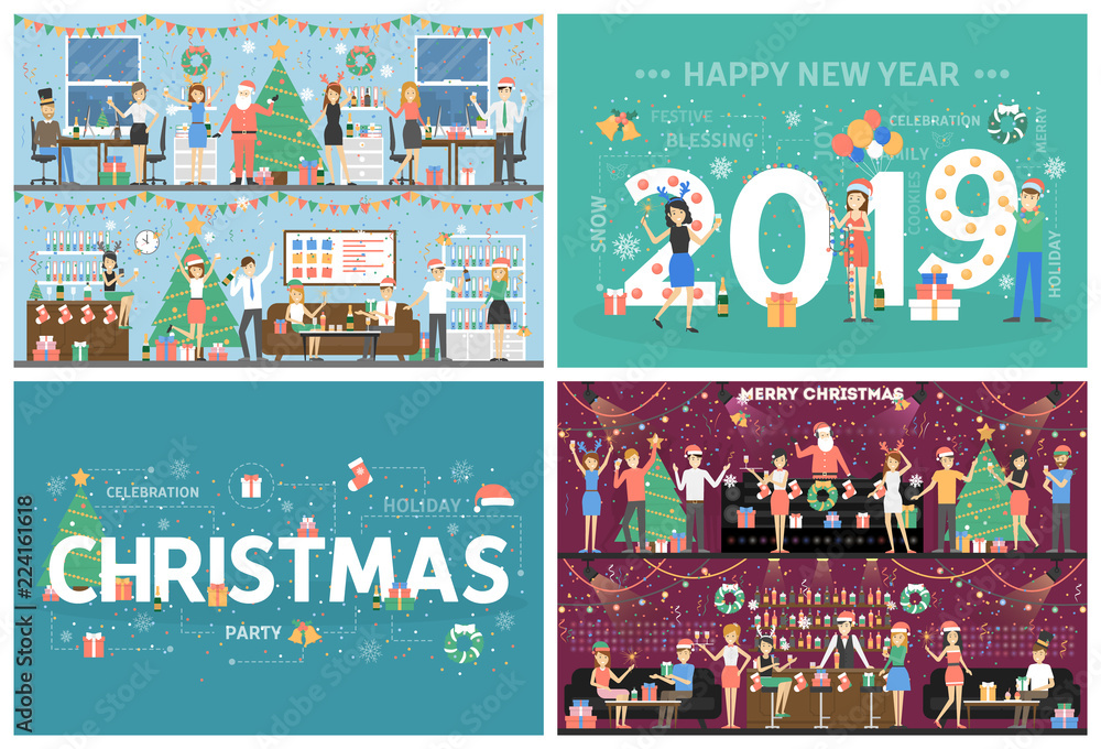 Christmas illustration set. Greeting card or invitation