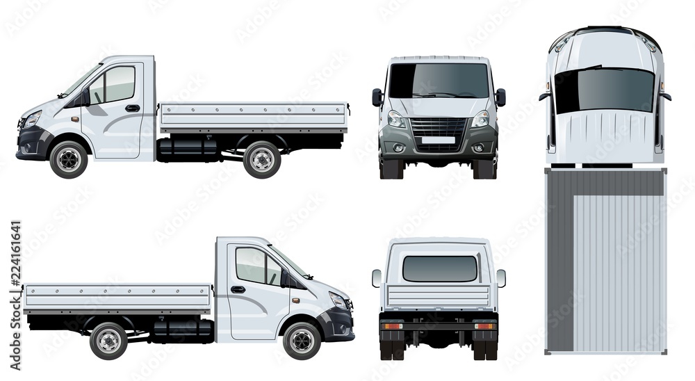 Fotografia Vector flatbed truck template isolated on white