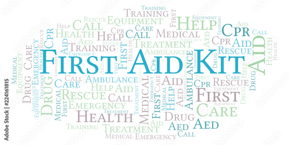 Obraz premium First Aid Kit word cloud, made with text only.