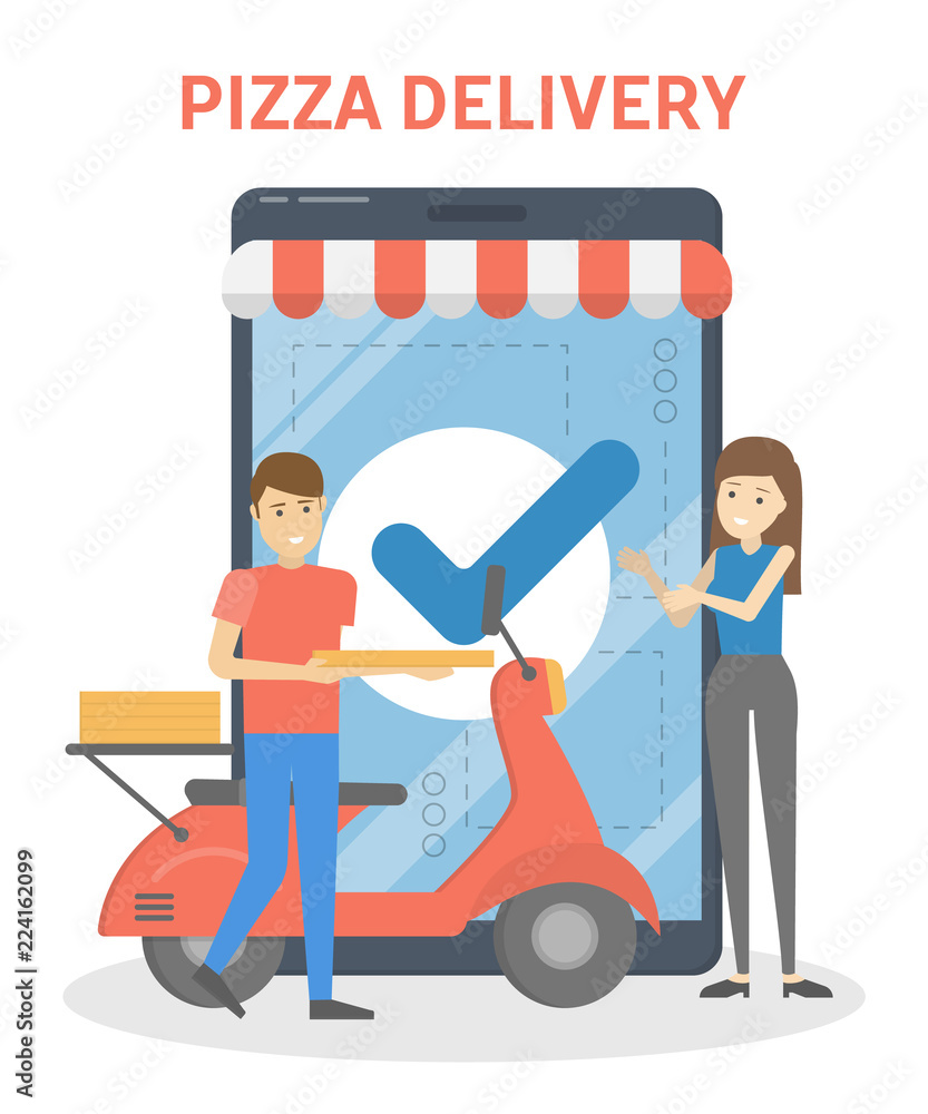 Fast pizza delivery boy courier holding box Fast pizza delivery boy courier holding box