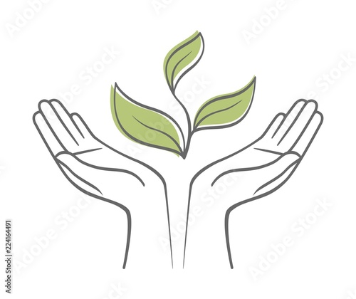 Sprout in a hand sign of environmental protection