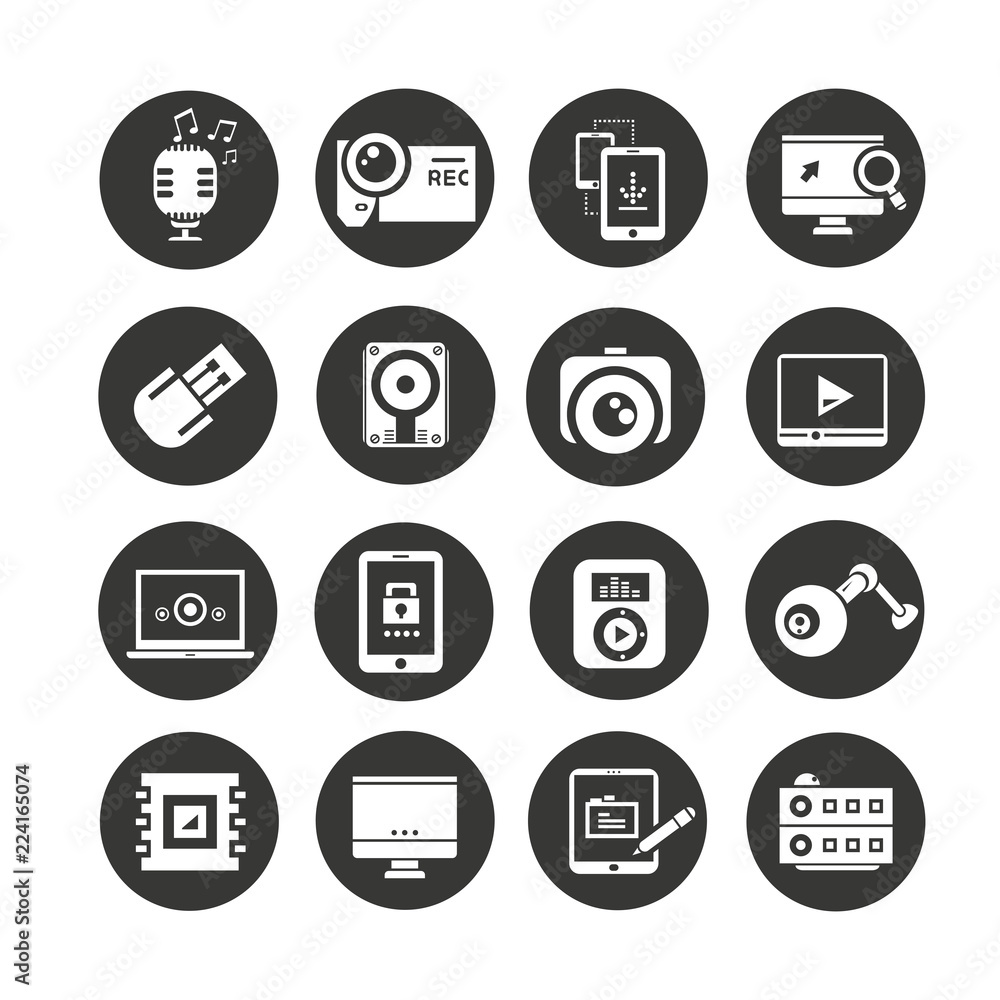 electronic device icon set in circle buttons electronic device icon set in circle buttons