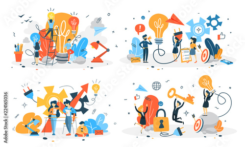 Business people work in team and brainstorm set