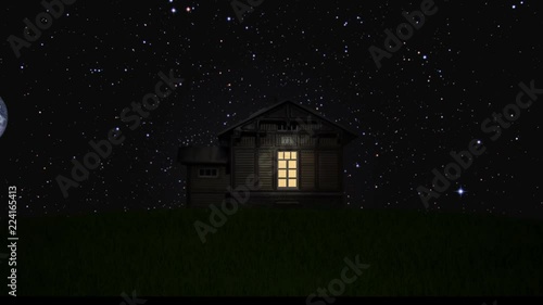 A house with planet Earth orbiting above