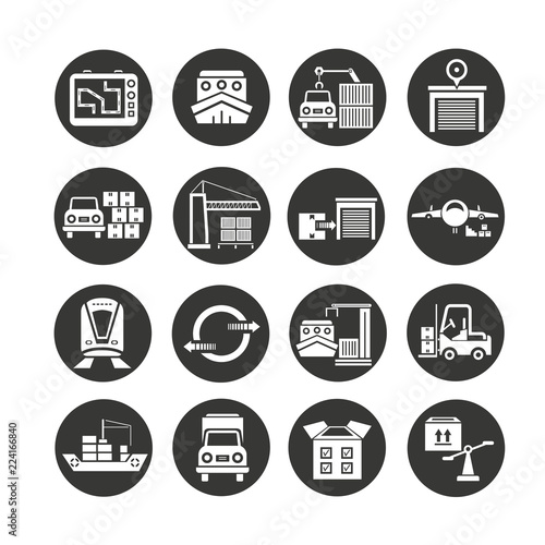 shipping and logistics icon set in circle buttons