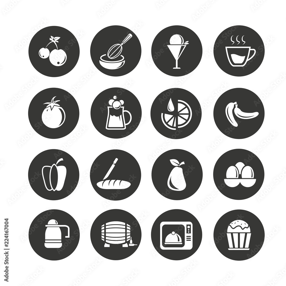 food icons set in circle buttons