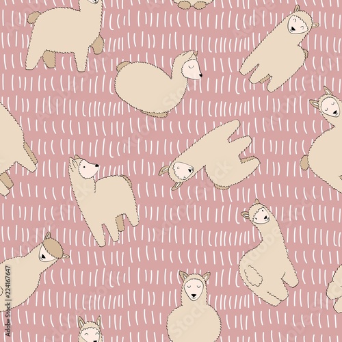 hand drawn vector seamless pattern with llamas