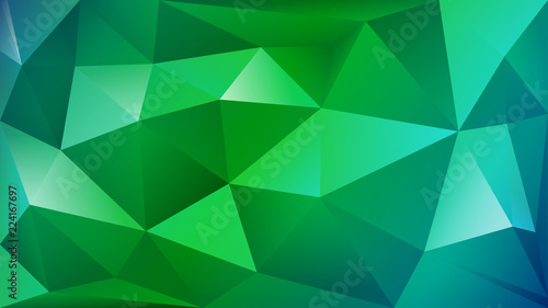 Abstract polygonal background of many triangles in green and light blue colors