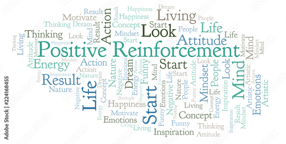 Positive Reinforcement word cloud, made with text only.