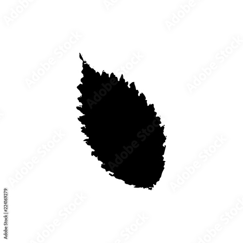 Black silhouette with leaf of tree. Single isolated clipart. Prints of leaves on branch. Flora and nature theme for paper cutting scrapbook design