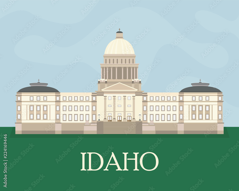 Flat color illustration of the Idaho State Capitol.