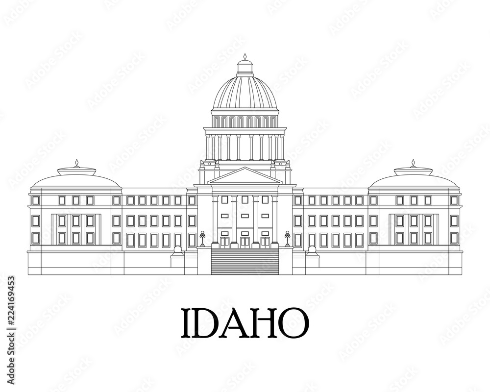 Flat illustration in lines of the Idaho State Capitol.
