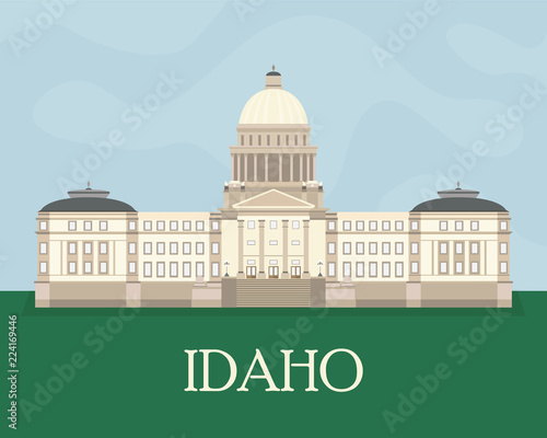 Flat color illustration of the Idaho State Capitol.