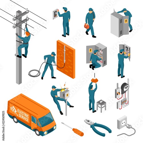 Electrician Isometric Icons Collection