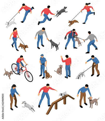Cynologist Isometric Icons Set