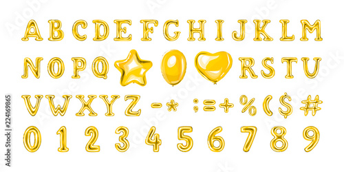 Set of golden number and letter balloons